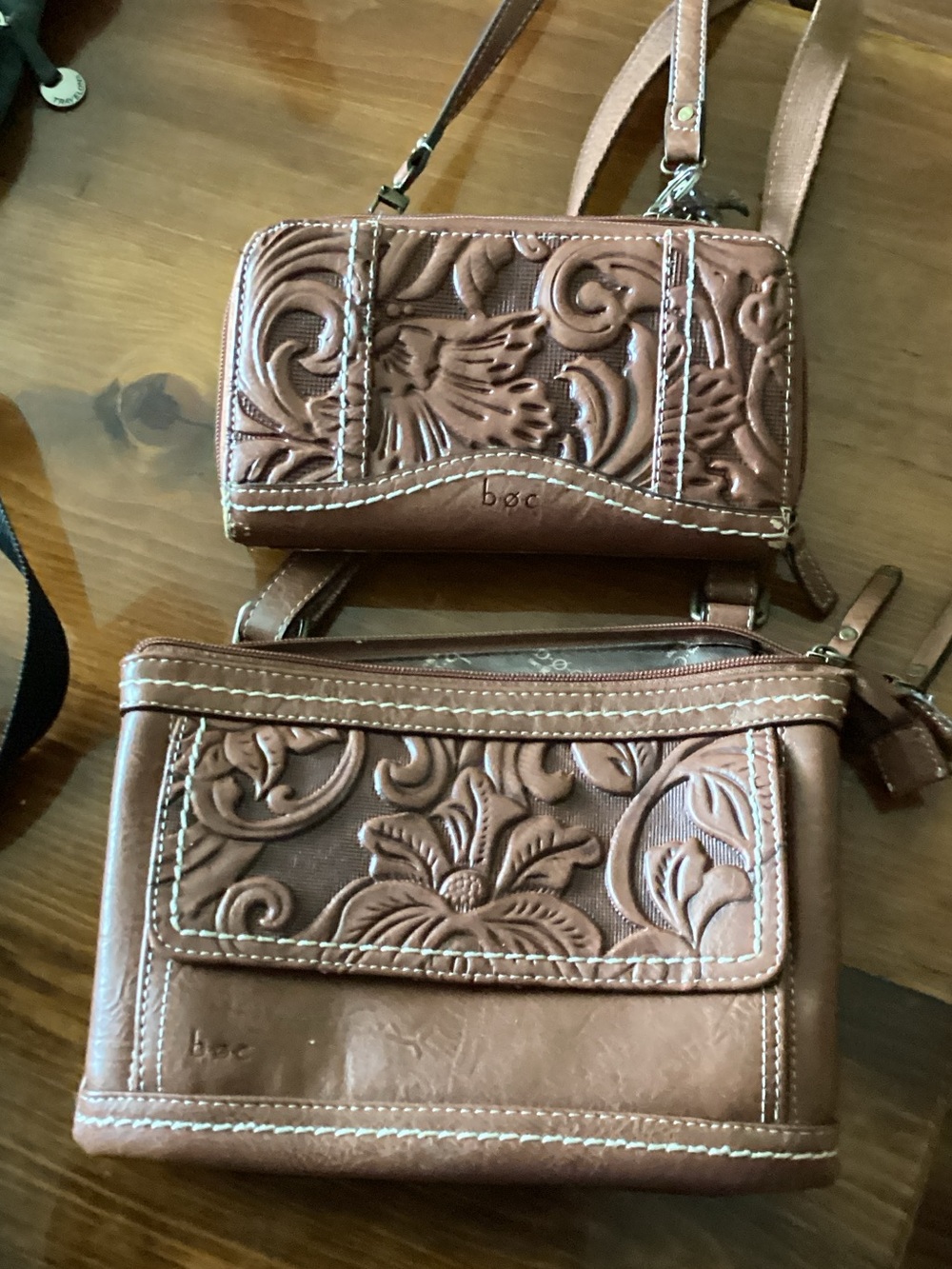 boc Brown Floral Tooled Leather Crossbody Bag Set
